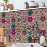SHEIN 24pcs European Style Mandala Tile Sticker, Self-Adhesive Waterproof Oil-Proof Kitchen Bathroom Wall Decoration