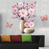 SHEIN 1pc 3D Simulation Peach Blossom Vase Wall Sticker, Waterproof And Removable PVC Bedroom Living Room Flower Decal For Window, Wall Flower Decoration