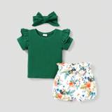 SHEIN Patpat 100% Cotton 3pcs Floral Print Short-Sleeve Baby Set