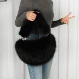 SHEIN New Style Fur Handbag Long Fluffy Faux Fur Leather & Faux Fox Fur Casual Stylish Women Handbag Heart-Shaped Cute Plush Lunar-Shaped Dumpling Bag Tote