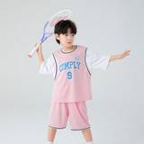 Young Boy  New Summer Thin Basketball Jersey Set With Letter Print Quick Dry  In  Top  Shorts - Pink - 6Y,7Y,5Y,8-9Y,10-11Y,12-13Y