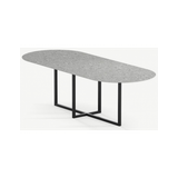 Gustaf ultrathin ovalt spisebord i stål og keramik 220 x 90 cm - Sort/Granit grå