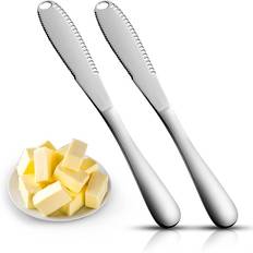 2pcs Butter Spreader Knife With Serrated Edge, 3-in-1 Multi-function Butter Knife, Ultra-wide Professional Butter Knife For Cold Butter, Jam, Cheese And Jelly, Butter Spatula, Kitchen Supplies