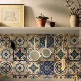 SHEIN Bathroom Waterproof & Oil-Proof Wall Sticker, Moroccan Style Ceramic Tile Sticker, Vintage Floral/Glass Tile Sticker