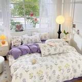 SHEIN 4pcs/Set, High-End Skin-Friendly Small Fresh Floral Princess Style Printed Bedding Set (Includes:1 Bed Sheet,1 Quilt Cover,2 Pillowcases) Without Fill
