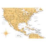 Golden Map of USA and Mexico