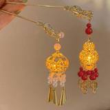SHEIN 3pcs Women's Alloy Shiny Lantern & Pearl Tassel Hairpin Set, Vintage Chinese Style, Suitable For Daily Use (Includes Lithium-Ion Battery)