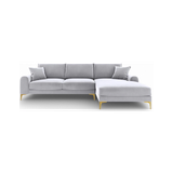 Larnite Chaiselong sofa i velour højrevendt B254 x D182 cm - Guld/Sølvgrå