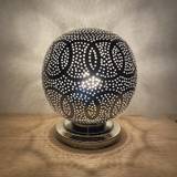 Rund bordlampe m. marokkansk mønster, stor - sølv m.el