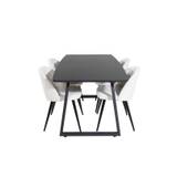 IncaBLBL spisebordssæt spisebord udtræksbord længde cm 160 / 200 sort og 4 Velvet stole fløjl beige, sort.