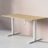 Standard Hæve- sænkebord med håndsving, Størrelse 140x70 cm, Bordplade Birk, Stativ Hvid