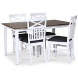 Skagen spisebordssæt; klassisk spisebord 140x90 cm - Hvid/brunolieret eg med 4 Skagen stole (Kryds i ryggen) med gråt stofsæde