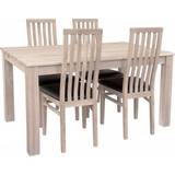 Spisebordssæt Quebec spisebord 140x90 cm inkl 4 stk. Alaska stole - Hvidpigmenteret / sort øko-læder