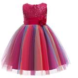 Børne festkjole; Little Isabella Marie, pink regnbue - Str. 6 - 7 år