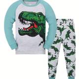 Kid's 2pcs Cartoon Animal Pattern Pajamas, Long Sleeve Top & Pants Set, Comfy Casual Pj Set, Boy's Loungewear