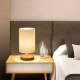 SHEIN LED Fabric Desk Lamp, Energy-Saving Bedroom Bedside Lamp, Office Desktop Decorative Lamp, Nordic Style Minimalist Lamp, Solid Wood Base