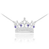 Sapphire & Diamond Crown Necklace in 9ct White Gold
