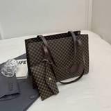 SHEIN Classic Retro Geometric Pattern Handbag, Textured Women's Top Handle Satchel Bag With Hanging Purse