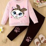 Kids Fashion Outfit Set Sweatshirt + Trousers Long Sleeve Cute Animal Pattern Top Round Neck Casual Slim-fit Clothes For Autumn