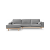 Tugela venstrevendt chaiselong sofa i bøgetræ og velour B281 x D154 cm - Bøg/Grå