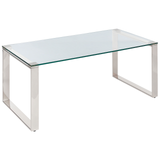 Sofabord Sølv Stål Glasplade 100 x 50 cm Aflangt Glasbord med Stålben til Stue Rektangulært Bord til Sofa Tilbehør Indretning