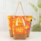 Tropical Style Beach Printed MultiFunctional Linen Tote Bag Large Capacity Canvas Shoulder Bag For Women - Orange
