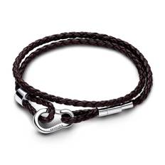 Pandora - Brown Braided Double Leather armbånd