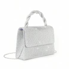 Mini Silver Glittery Twill Knitting Rope Chain Strap Shoulder Tote Bag Clutch Bag For Party Wedding Banquet - Silver - one-size