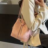 Women Luxury Shoulder Bag Female Leather Bag New Fashion Girl Crossbody Drawstring Bag Bucket Bags Shoulder Strap Handbag - Pink