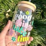 SHEIN 1pc 16oz Glass Water Cup, Personalized Creative Milk Cup, Enjoy Your Convenient Tea Time Anytime! Letter Printed Cup