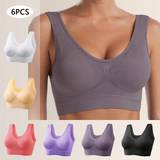 SHEIN 6-PCS Women's Sports Bra, Widened Shoulder Straps, Widened Bottom, Removable Breast Pads, U-Shaped Back, No Wires, Push-Up Support, Comfortable Sweat-