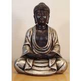 Rolig Buddha Figur I Mørk Antik & Sølv