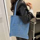 pc Denim Tote Bag Shoulder Bag Versatile Lightweight And Casual Bucket BagSuitable For College Students To Carry On Campus Suitable For Office Workers - Blue - one-size