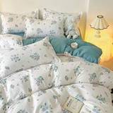 SHEIN 3pcs/Set Light Blue Floral Princess Style Bedding Set (1 Duvet Cover And 2 Pillowcases) Without Filler
