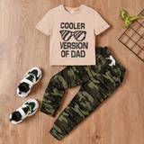 SHEIN Young Boy Casual Comfortable Letter Print Short Sleeve Top And Camouflage Pants Set