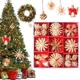 32 stykker halmstjerne juletræ dekoration mix sæt, halm stjerne vedhæng jul, halm stjerne træ dekoration, naturlig juletræ topper halm