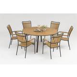 Havemøbelsæt - 150 cm bord + 6 stole ny træfarvet artwood. Lev fra ca 1-6-24