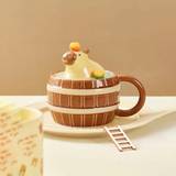 SHEIN 1PC Kawaii Capybara Mug With Lid,Cute Ceramic Cup,Suitable For Drinking Water, Milk, Tea, Breakfast, Coffee, Beverages, Etc,Can Be Used For Microwaves