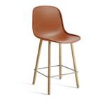 HAY - Neu12 Bar Stool Low, Stainless Steel Footrest, Seat Orange, Base WB Lacquered Solid Oak