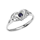 Sapphire Trinity Knot Heart Gemstone Ring in 9ct White Gold