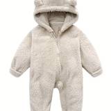 Baby Plush Long Sleeve Polar Fleece Jumpsuit With Rabbit Ears Design For Winter New