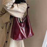 Vintage Pu Leather Shoulder Bag Crossbody Bag Ladies Casual Tote Bag Suitable For Commuting Work - Burgundy