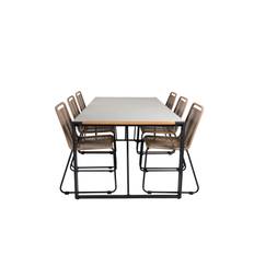 Texas havesæt bord 100x200cm og 6 stole stabelL Lindos sort, natur, grå.