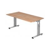Hammer højdejusterbart skrivebord i stål og melamin H65 - 80 x 120 x 80 cm - Sølvgrå/Nød