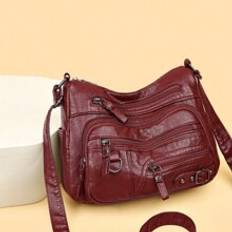 Red Buckle Decorated Casual Large Capacity Womens Shoulder Bag Suitable For Daily Life - Red - one-size