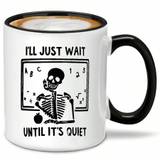SHEIN Funny Ceramic Coffee 11oz Mug,I Ll Just Wait Until It S Quiet Mug, Halloween Teacher Mug, Funny Skeleton Teacher Mug, Halloween Mug, Spooky Lover Mug,