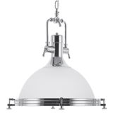 Pendel Lampe Hvid Sølv og Glas Metal ø 38 x 94 cm Dekorativ Hængelampe Industriel Moderne Spisebordslampe til Køkkenet Stue Design Tilbehør