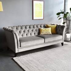 Henry 3-personers sofa Chesterfield i gråt fløjl + Pletfjerner til møbler