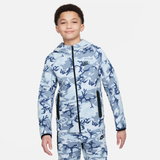 Nike Tech Fleece Camo-hættetrøje med fuld lynlås til større børn (drenge) - blå - M