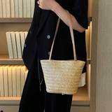 Mini Casual Woven Bag Fashionable Casual Shoulder  Hand  Tote Bag - Khaki